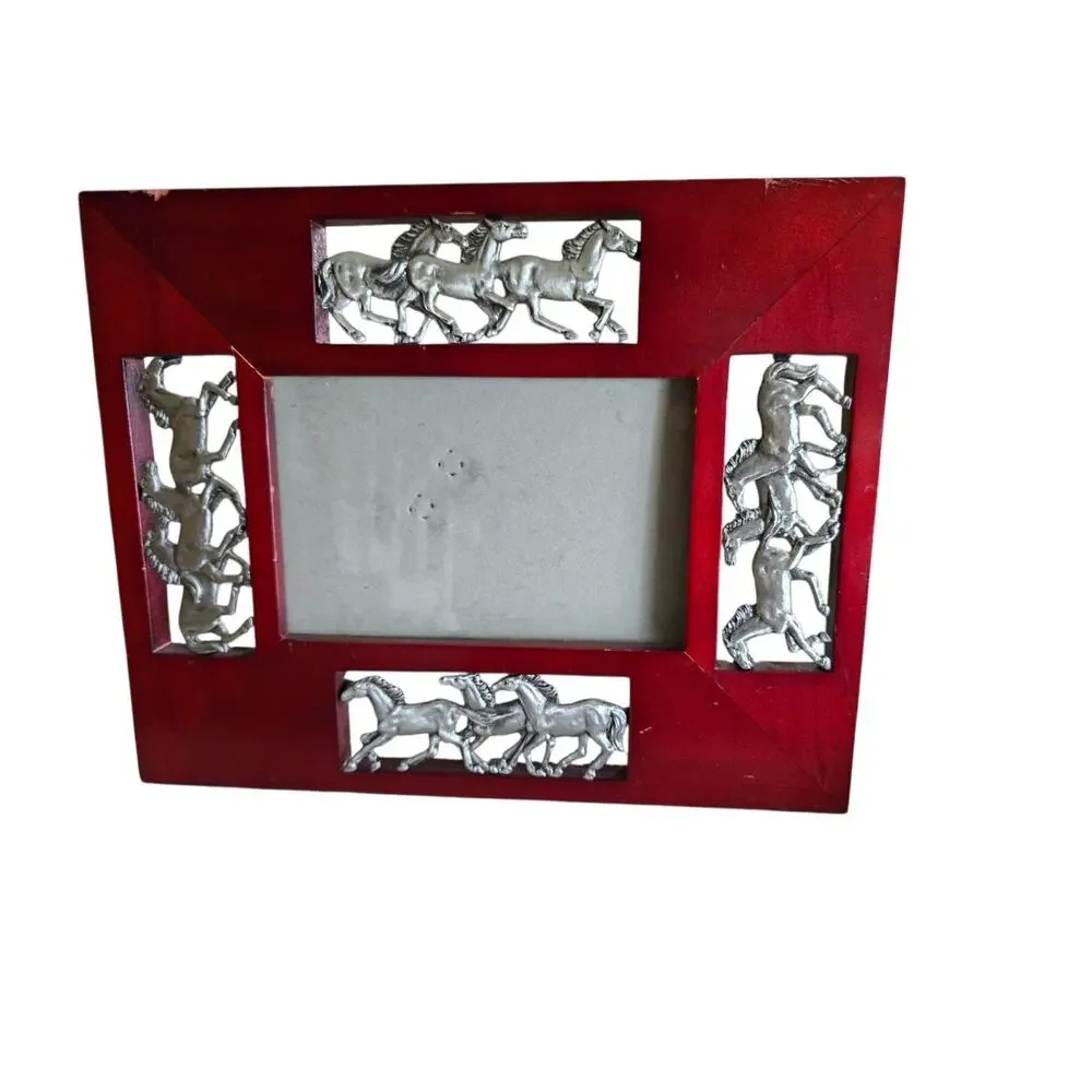 Herd of Horses Picture Wood Frame Metal Horses Pic Size 4X6
